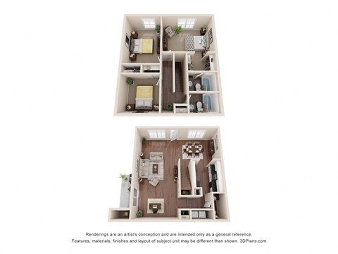 Floor plan for 3 beds, 2 baths, 1528 sqft